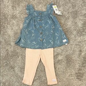 Calvin Klein Blue Denim Top and Pink Leggings Set